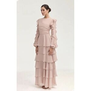 Veiled Renad Jasmine Pink Tiered Chiffon Maxi Dress XS NWT Wedding Formal Modest